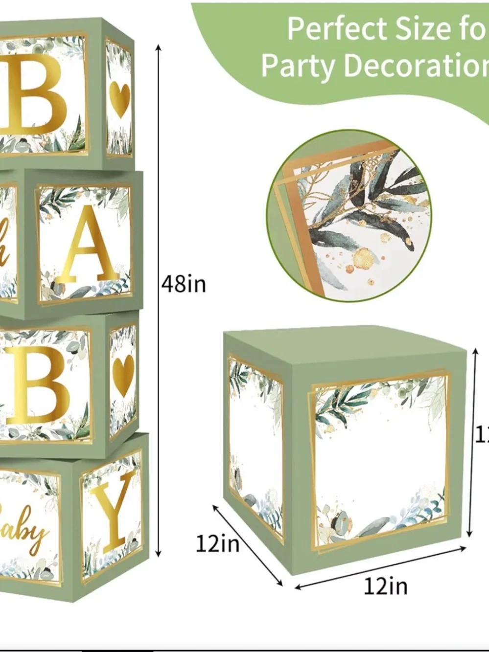 GREEN Gold 'BABY' Stacking Blocks Party Decor